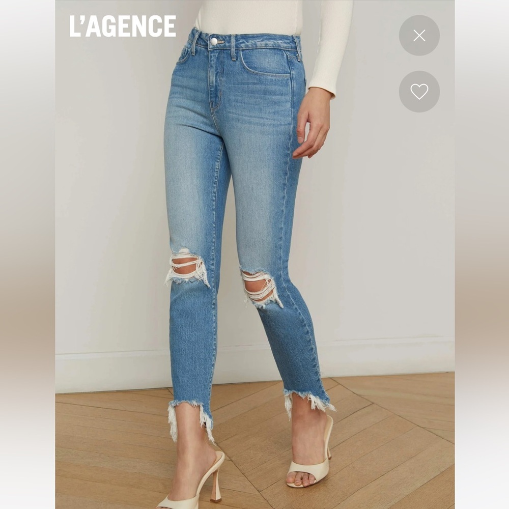 L’AGENCE High Rise Distressed Cotton Skinny Jeans | Size 28 - Picture 2 of 10